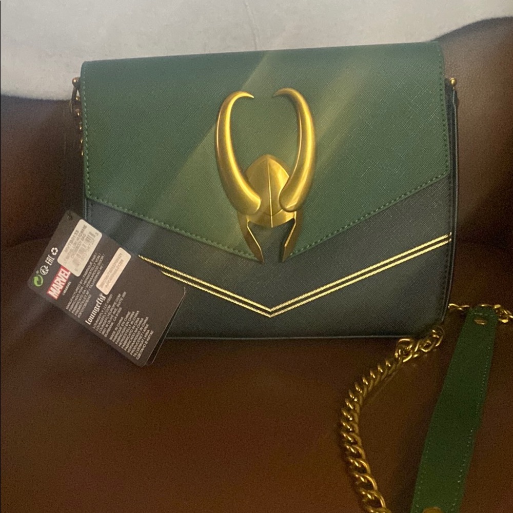 Loungefly Green and Gold Crossbody Bag Marvel’s Loki Design